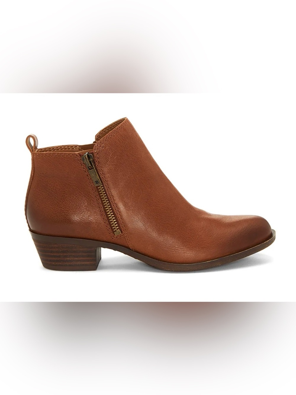 Lucky Brand Women's Cognac Leather Ankle Bootie with Side Zip - Picture 2 of 16